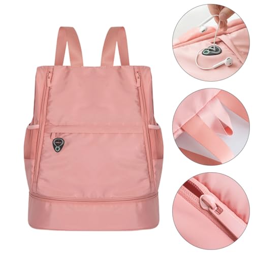 GALPADA Waterproof Dry Wet Separated Backpack for Women, Portable Lightweight Travel Daypack with Multi-compartment Storage, Casual Pink Sports Gym Bag for Outdoor Activities
