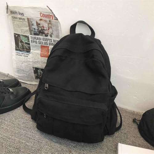MaxxCloud Women's Heavy Cotton Canvas Laptop Backpack Lightweight Casual Hiking Daypack Travel Bag - color: Black
