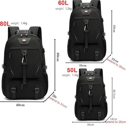 DUSLANG Travel laptop backpack, Extra Large 80L Traveling College Backpack,Large Capacity Backpack for Men Women,Fits 17 Inch Computer, USB Charging Port, Black - color: 80l Black With Shoes Storage Bag