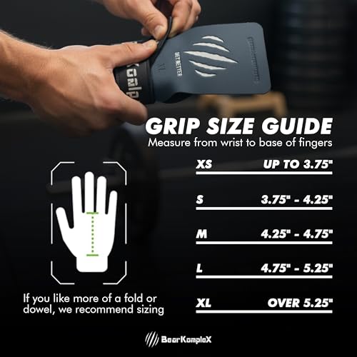 Bear KompleX No Hole Hand Grips - Non-Slip Fingerless Gymnastics Grips for Weight Lifting, Pull-ups & Cross Training | Lightweight, Padded Wrists & Foldable Grip. - size: X-Large