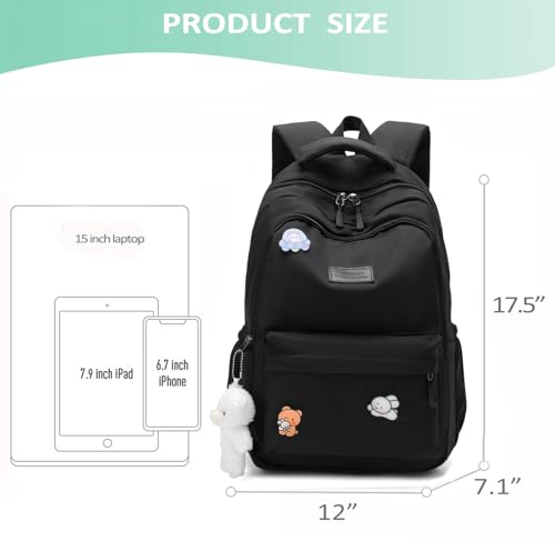 School Backpack for Teen Girls Cute Bookbag for High Middle School College Aesthetic Laptop Back Pack,Black - color: Black
