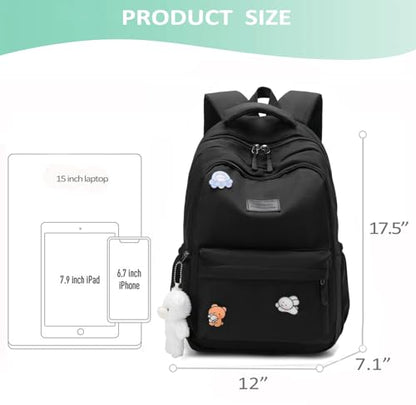 School Backpack for Teen Girls Cute Bookbag for High Middle School College Aesthetic Laptop Back Pack,Black - color: Black
