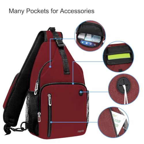 MOSISO Sling Backpack Bag, Crossbody Shoulder Bag Travel Hiking Daypack Chest Bag with Front Square Pocket&USB Charging Port - color: Wine Red