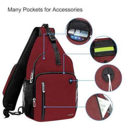 MOSISO Sling Backpack Bag, Crossbody Shoulder Bag Travel Hiking Daypack Chest Bag with Front Square Pocket&USB Charging Port - color: Wine Red