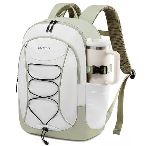 LOVEVOOK Mens Backpack with Giant Tumbler Holder Pocket,15.6 Inch Everyday Laptop Backpack Commuter Travel Work Computer Bag for Women,Casual Hiking College Teacher Back Pack Daypack,White-Bean Green - color: White - Bean Green(drawstring), size: 15.6 Inc