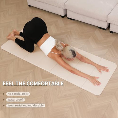 PAIDU Foldable Yoga Mat - 10mm Extra Thick, 75"26" Non-Slip Exercise Fitness Mat | SGS Eco-Certified, Portable for Yoga/Pilates/Studio/Home Workout - color: Beige