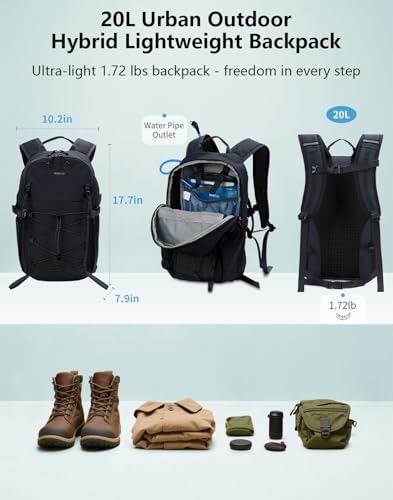 ECOHUB Small Hiking Backpack for Men Women, 20L Lightweight Travel Backpacks Water Resistant Camping Cycling Hiking Daypack - color: Black
