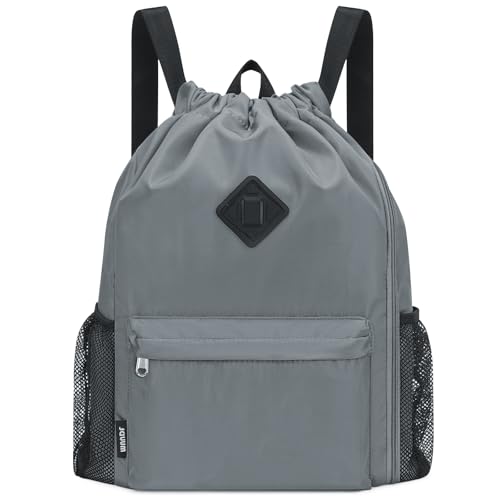 WANDF Drawstring Backpack Sports Gym Bag with Shoes Compartment, Water-Resistant String Backpack Cinch for Women Men(Large,Grey) - color: A-large Grey, size: Large