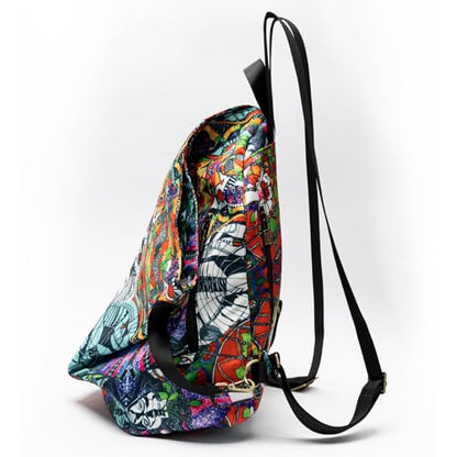 Black Butterfly Boho Backpack Purse for Women, Lightweight Fabric Daypack with Top Handle for Travel & Casual Daily Use - color: 20-multicolor
