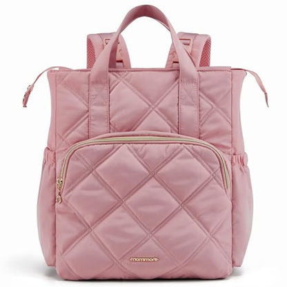 mommore Quilted Diaper Bag Backpack, Small Baby Bags, Lightweight Mini Diaper Backpack for Travel, with Insulated Pockets, Changing Pad (Pink) - color: Top Handle-pink