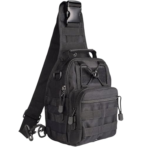 Tactical Shoulder Sling Bag Small Outdoor Chest Pack Backpack for Men Traveling, Trekking, Camping, Sling Backpack - color: Black