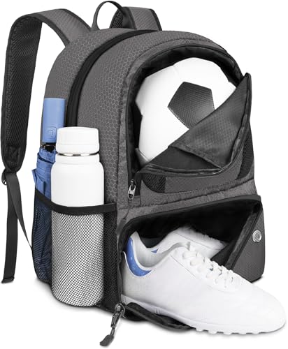 YOREPEK Soccer Backpack,Soccer Bag with Ball Holder, Water resistant Sport Equipment Bags Fit Basketball Volleyball Football - color: Deep Grey