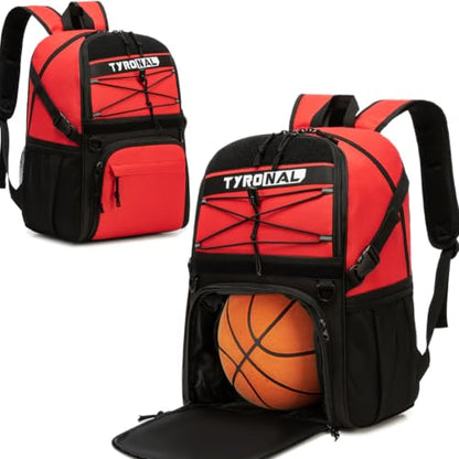 Basketball Bag Backpack with Ball Holder and Shoes Compartment - color: Red