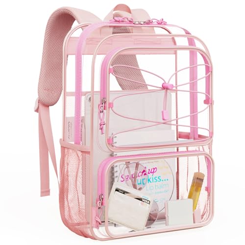 mommore Clear Backpack Heavy Duty Transparent Backpack Large See Through Bookbag for School - color: Pink