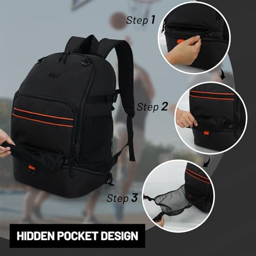 MIER Basketball Backpack Bags Sports Gym Backpacks with Shoe Compartment and Ball Holder for Adult Men Large Soccer Bag - color: Black