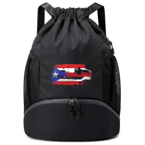 FOECBIR Sports Drawstring Backpack with Shoe Compartment & Reflective Safety Strips, Large Capacity Basketball Bag Water Resistant Side Mesh Pockets for Men Women (American Flag) - color: American Flag