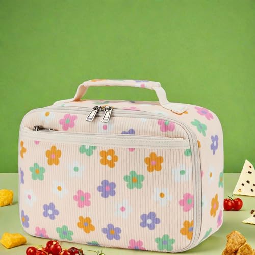 LEDAOU Lunch Box Kids Insulated Lunch Bag Girls Boys Toddler Reusable Lunchbox for School Picnic Hiking - color: Flower-Colorful