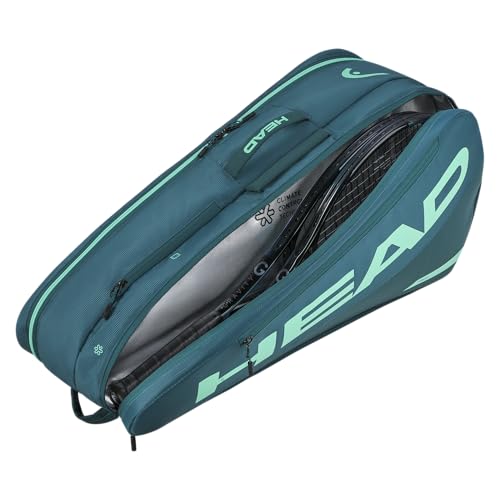 HEAD Tour Racquet Bag M (6R) Tennis Bag - Holds Up to 6 Racquets, CCT+ Climate Control Technology, 2 Main Compartments, Shoe Pocket & Backpack Carry System | 6 Racquet Capacity - color: Green