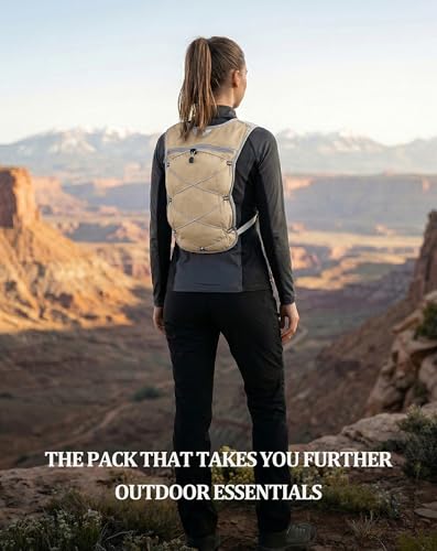 Small Lightweight Hiking Backpack, 3D Breathable Mesh Backpack with Water Bottle & Phone Pockets, Travel Daypack for Men Women, Cycling & City Tour - color: Khaki