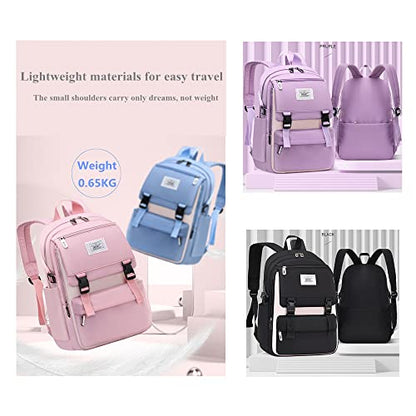 Kids Backpack Solid Color Girls Elementary Middle School Casual Daypack Lightweight Bookbag for Teens Travel Bag - color: Black