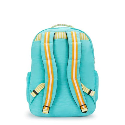Kipling Women's Seoul Extra Large Fc 17" Laptop Backpack, Durable, Roomy with Padded Shoulder Straps, Built-In Protective Sleeve - color: Poppy Aqua C Fc, size: 13.5''L x 17.75''H x 9''D