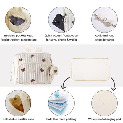 GOBABYMART Diaper Bag Backpack, Medium Maternity baby bag & Changing Pad, Insulated Pockets, Stroller Straps & Pacifier Case (Medium - Beige Bears) - color: Medium - Beige Bears