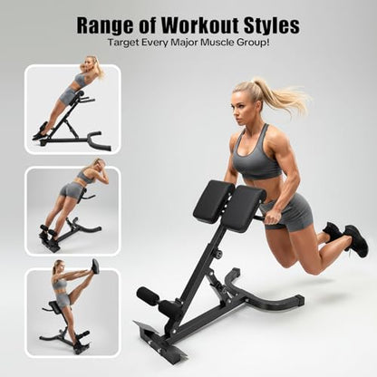 Roman Chair Hyperextension Bench, Adjustable Ab with 8 Position Ab Pad & 5 Tilt Angles, Foldable Flat Decline Sit Up Bench for for Home Gym & Core Strength Training