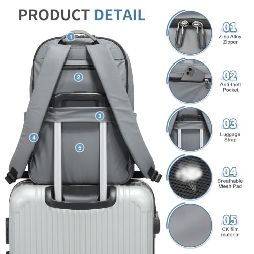 16 Inch Laptop Backpack for Men, Business Work Backpack for Everyday Commute, Waterproof Travel Office Computer Bag, Grey - color: Grey
