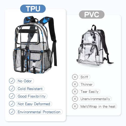 Cusangel Clear School Backpack,Heavy Duty Clear Backpack,16.5 x12 x5inch TPU Large Capacity See Through bookbag for Sport Events,Travel (Blue) - color: Blue
