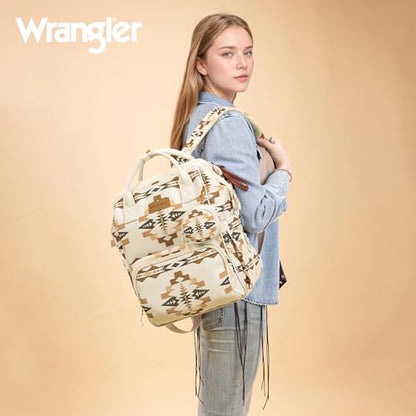 Montana West Wrangler Diaper Bag Backpack Aztec Callie Bag Travel Backpack Purses Western Multi-Function Baby Bags for Mom - color: 3pcs Off White