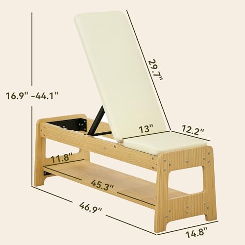 Soozier Adjustable Weight Bench with Dumbbell Rack, Wooden Workout Bench, Flat or Incline Bench for Home Gym Weight Lifting Training - color: White