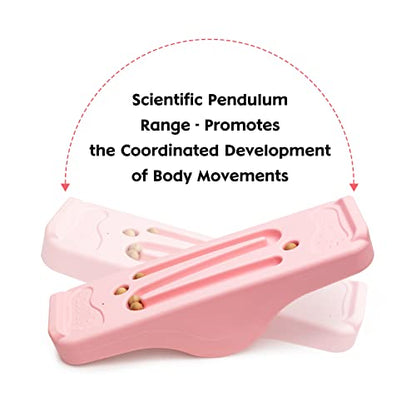 Kids Rocking Seesaw Balance Board with 5 Wooden Balls Sensory Training Rocking Board Balance Training Equipment Children Indoor Outdoor Activity Toy (Pink) - color: Pink