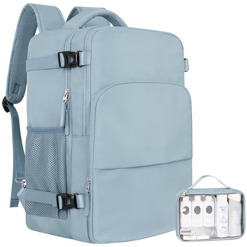 Sinaliy Travel Backpack, Carry on Flight Approved Backpack with Multi-Pockets, TSA Waterproof 17.3inch Laptop Backpack, Personal Item Travel Bag for Men Women, Light Blue - color: Light Blue, size: X-Large