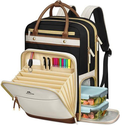MATEIN Work Backpack with Lunch Compartment Detachable, 15.6 Inch Laptop Backpack with Organized Pocket, College Computer Backpacks Meal Prep Bag Gift for Teachers Nurse Adult Commute Office - color: Black Beige Brown