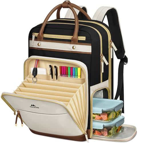 MATEIN Work Backpack with Lunch Compartment Detachable, 15.6 Inch Laptop Backpack with Organized Pocket, College Computer Backpacks Meal Prep Bag Gift for Teachers Nurse Adult Commute Office - color: Black Beige Brown