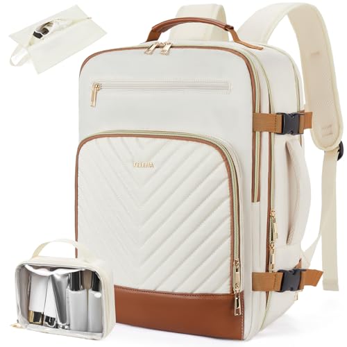 Telena Travel Backpack for Women, 17.3 inch Laptop TSA Carry On Personal Item Size Flight Approved Travel Bag Daypack with Multi-Pockets for Work, Travel, Business, Beige-Brown - color: Beige-brown, size: 17.3 inches