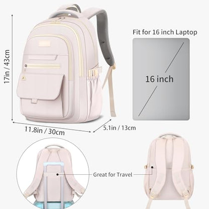 School backpack for Girls, Aesthetic Backpack for Women Cute Bookbag Preppy College (Beige) - color: Beige