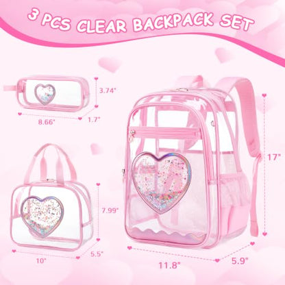Clear Backpack for girls, 3PCS Heavy Duty Thick TPU Clear Bookbag, Transparent Bookbag Stadium Events, See Through Large Ergonomic Backpack for School Kids Women Travel Security College Concert - color: 3 Pcs Pink