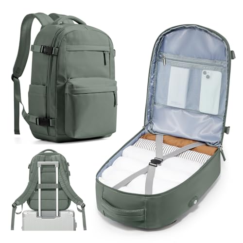 Simple Travel Backpack For Women Men,Carry on Backpack for Traveling on Airplane,Mochila de Viaje,Frontier Airlines Personal Item Travel Bag,Waterproof Luggage Backpack with USB Charging Port(Green) - color: Green