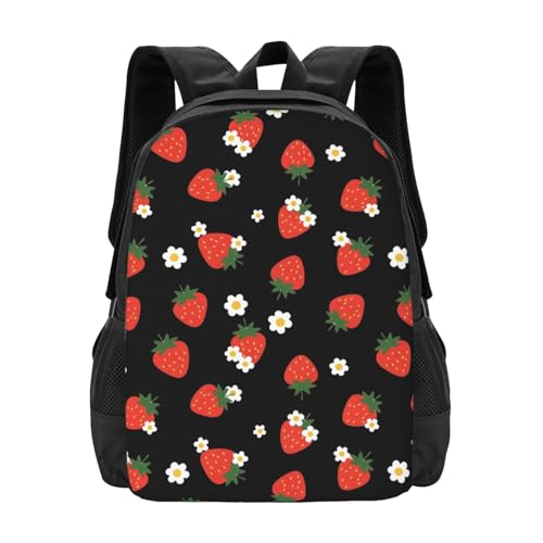 Water Resistant Casual Backpack Strawberry Pink, Big Storage Multipurpose Hiking Rucksack Unisex Shoulder Pack for Cycling Walking Weekend Trip - color: Design (544)