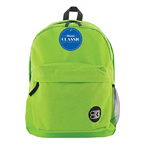 BAZIC School Backpack 17" Lime, Lightweight School Bag Padded Back & Adjustable Strap for Students, Travel Bag Fit A4 Notebook, 1-Pack - color: Lime Green, size: 17"
