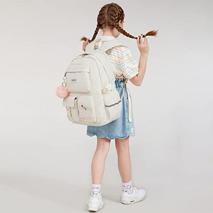 abshoo Big Student Laptop Backpack For College Women Middle High School Teen Girls Bookbag Travel Daypack (Beige) - color: Beige