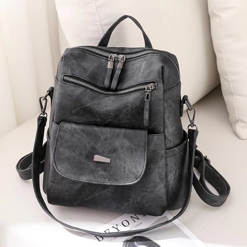 WYFJNX PU Leather Backpack Purse for Women Fashion Multipurpose Design Handbag Ladies Shoulder Bags Travel Backpack Black - color: Black