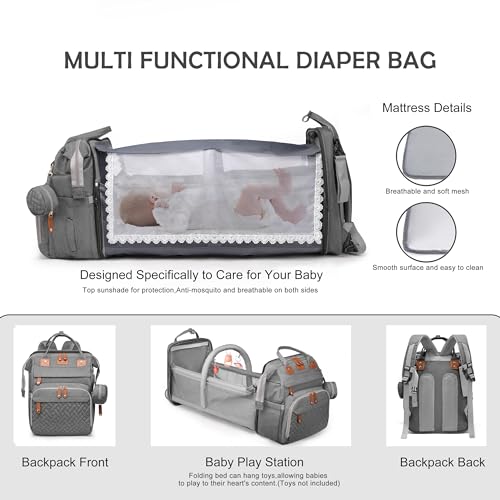 Diaper Bag Backpack with Changing Station, Waterproof for Travel, Gray - color: Grey