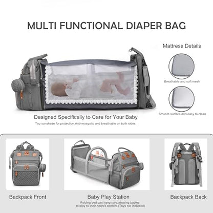 Diaper Bag Backpack with Changing Station, Waterproof for Travel, Gray - color: Grey