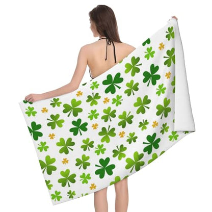 St. Patrick's Day Shamrock Beach Towel, Green Clover Irish Quick Dry Sand Free Absorbent Bath Towel, Microfiber Lightweight Towel Pool Travel Camping Gym Swim 30x60 Inch/ 77X153cm - color: Shamrock