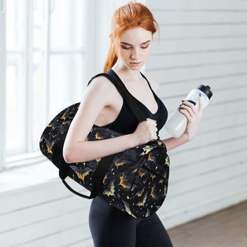 MNSRUU Sports Duffel Bags, Gothic Skull Bat Athletic Gym Bag Overnight Workout Travel Tote Luggage for Men Women Yoga - color: Skull I 4177