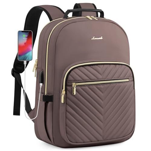 LOVEVOOK Laptop Backpack Purse for Women, Large Capacity Travel Business Computer Work Bag, Quilted Casual Nurse Backpack for Womens, Fit 15.6 Inch Laptop with USB Port, Brown - color: Brown, size: 15.6-Inch