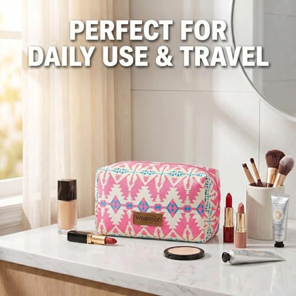 Montana West X Wrangler Travel Makeup Bag Waterproof Cosmetic Bag Portable Makeup Pouch for Women Large Toiletry Bag - color: Pink