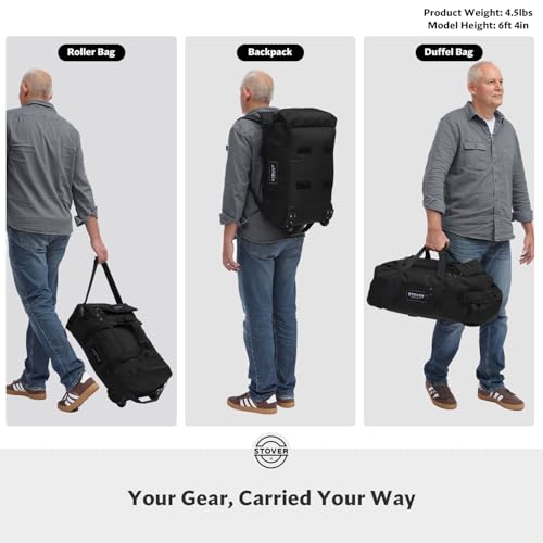 STOVER 45L Carry-On U-Zip Rolling Duffel Bag with Wheels, Medium Durable Travel Duffle w/Toiletry Bag, Heavy-Duty, Packable, Foldable w/Shoulder Straps- Use as Luggage or Backpack, Men/Women (Black) - color: U-Zip Black